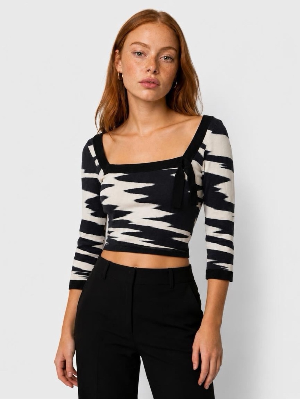 Narciso Rodriguez Black & White Zigzag Square-Neck Crop Top